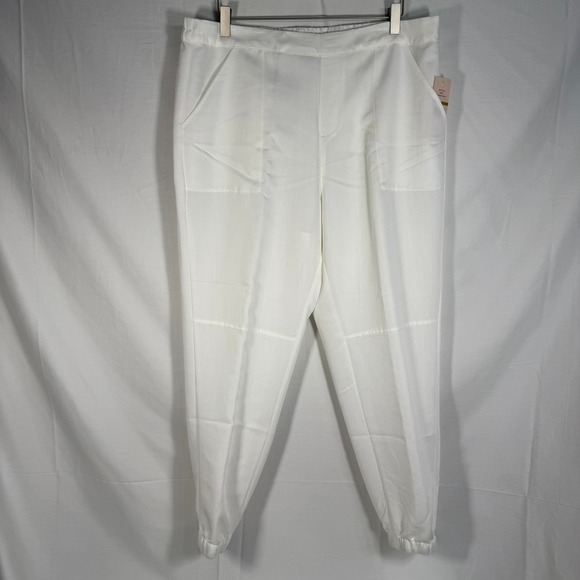 Nanette Lepore White Joggers‎ NWT Size 14 Spring Fling Elastic Waist Pants - Picture 1 of 7